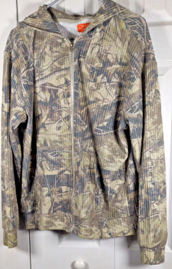Negative Space Camo Hoodie Mens Medium M Green Waffle Knit Full Zip Thermal